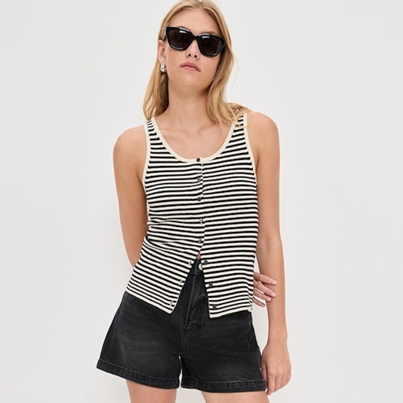 Alex Mill Louisa Vest XS NWOT Striped Black/Cream - Picture 1 of 6